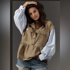 Anthropologie Olive Utility Peplum Vest